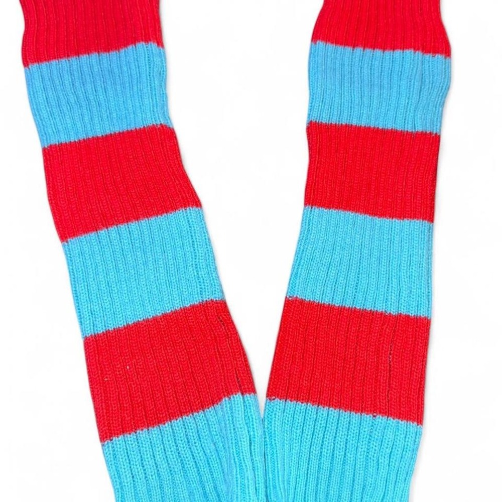 TURQUOISE & RED STRIPED LEG WARMERS‎ UNISEX ADULTS OR KIDS 80'S 90'S